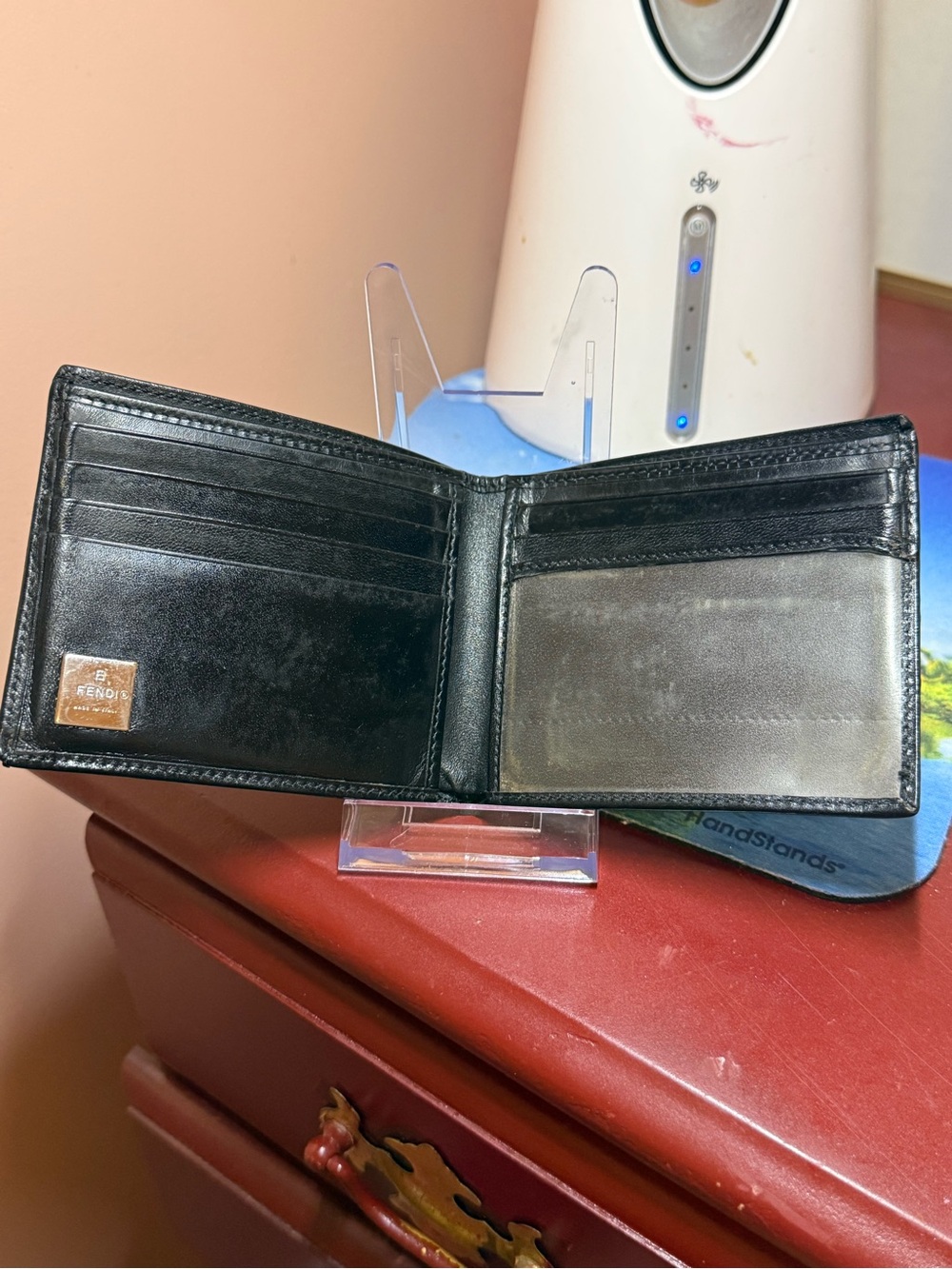 Fendi Black Leather Men's Card Holder Bifold Wallet